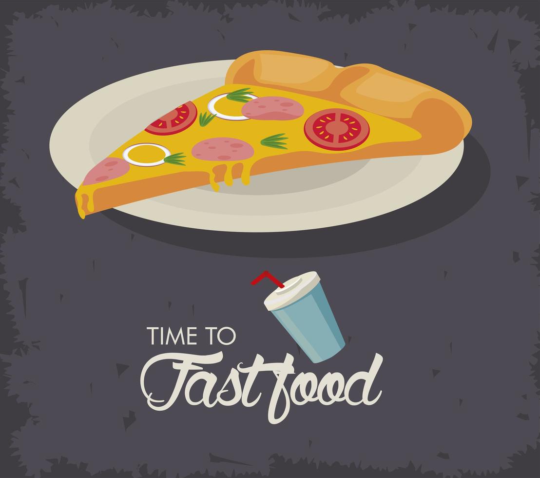 pizza portion in dish delicious fast food vector
