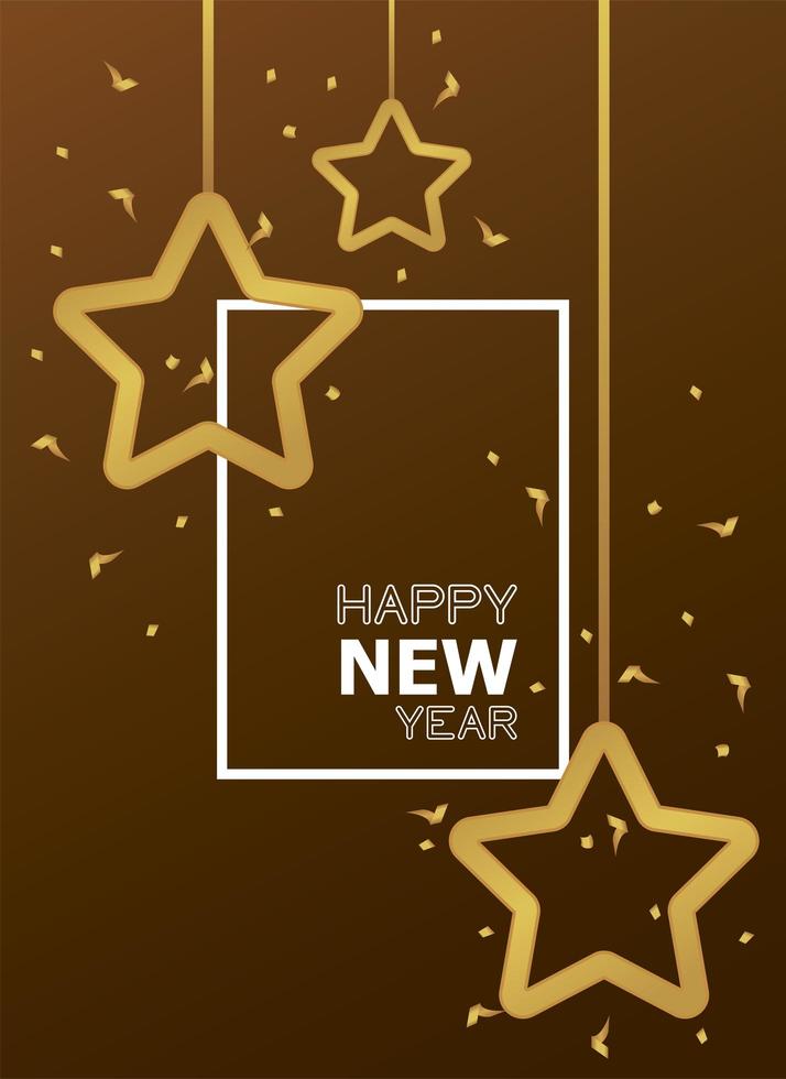 happy new year card with golden stars hanging vector