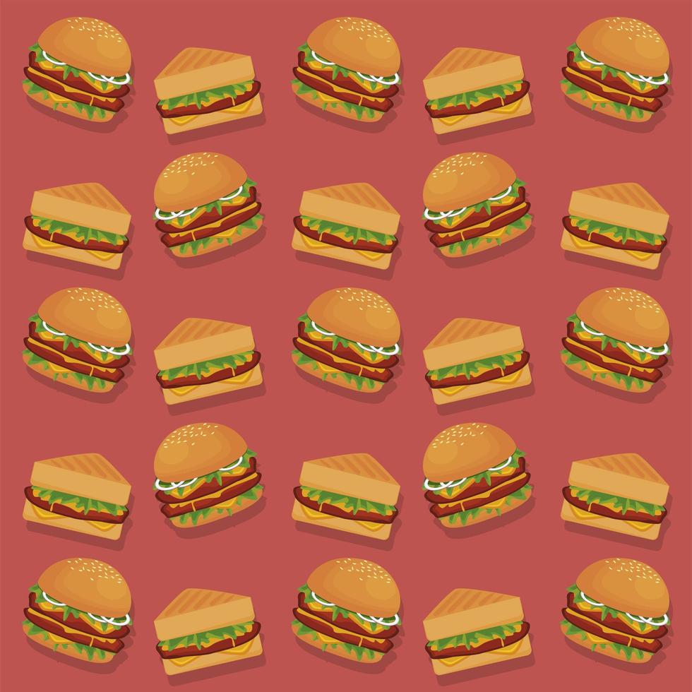 hamburgers and sandwiches delicious fast food pattern vector