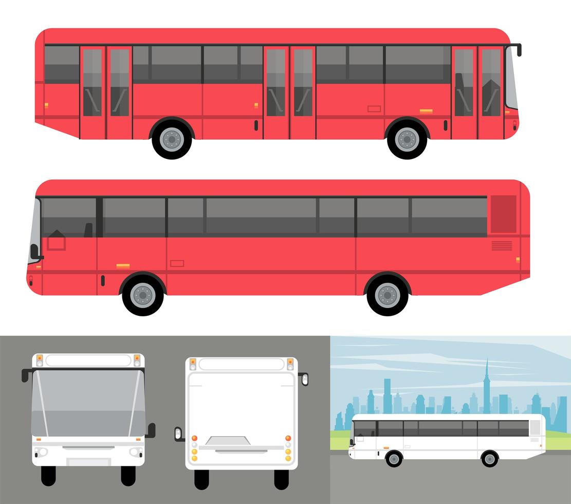 white and red buses mockup cars vehicles icons vector