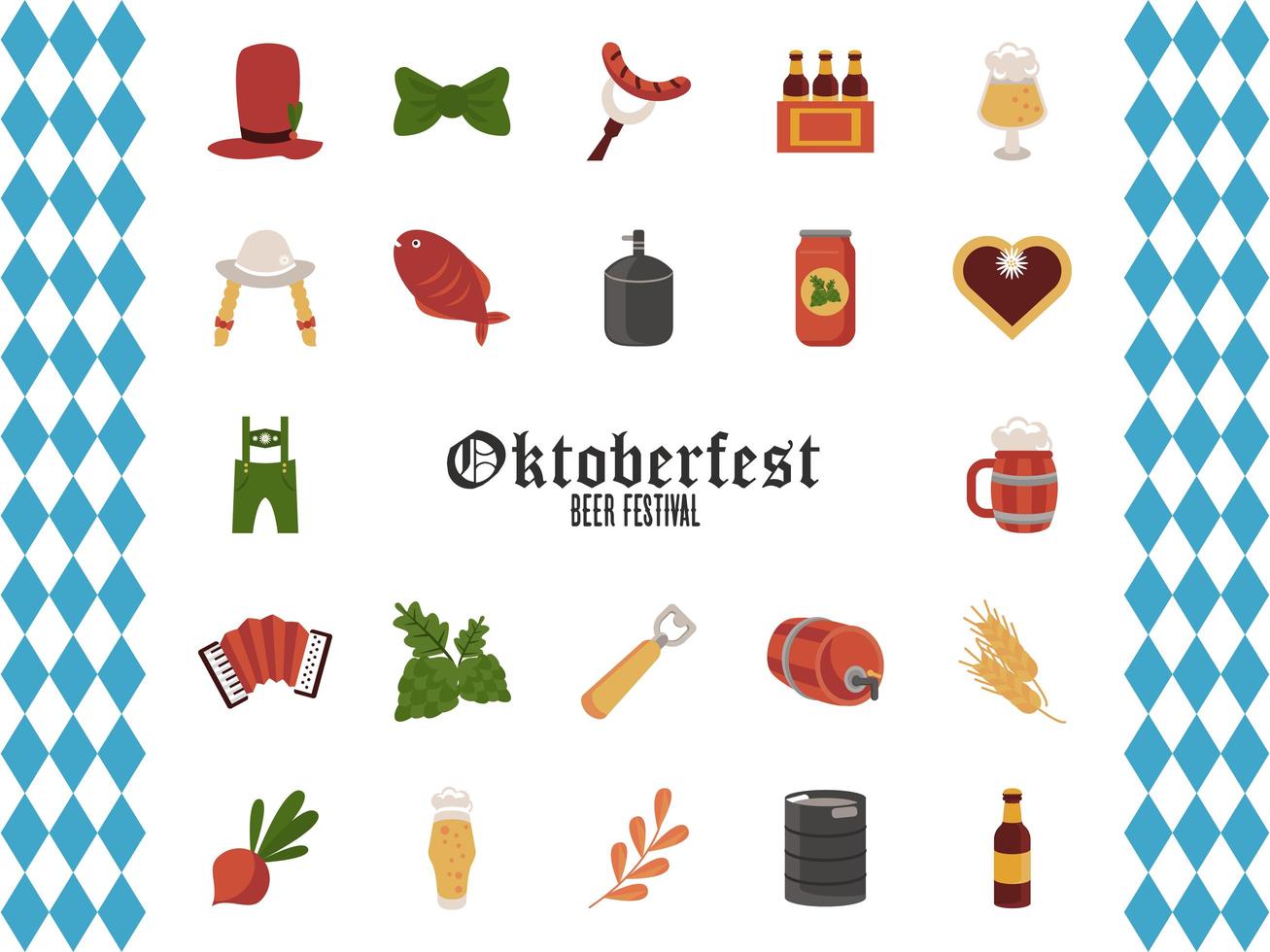 bundle of twenty two oktoberfest set icons vector