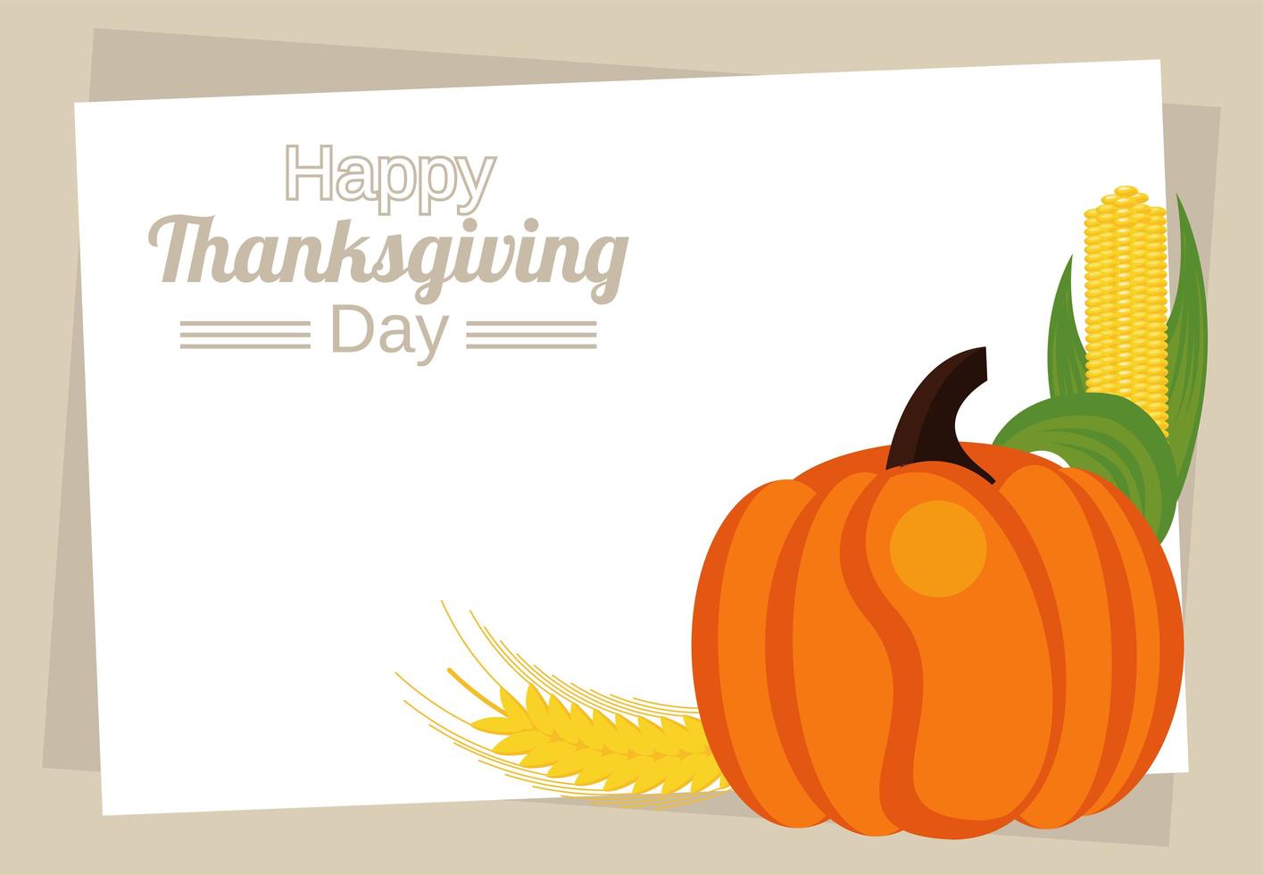 happy thanksgiving day lettering with pumpkin and corn cob vector