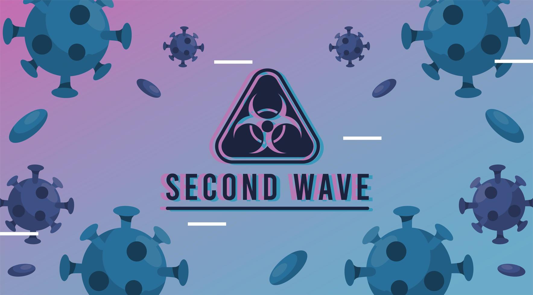 covid19 virus pandemic second wave poster with particles and biohazard sign vector