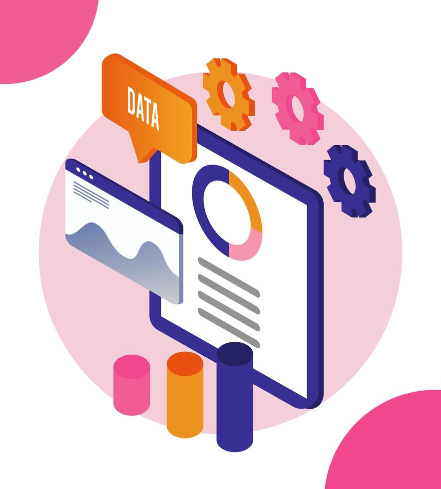 data analysis technology with tablet device and gears vector