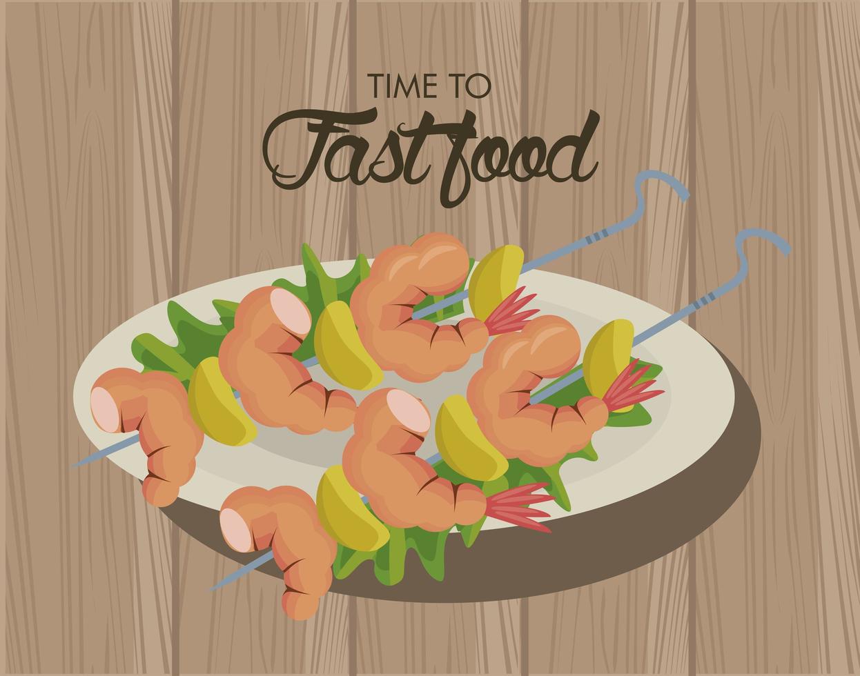 shrimp skewers in dish delicious fast food icon vector