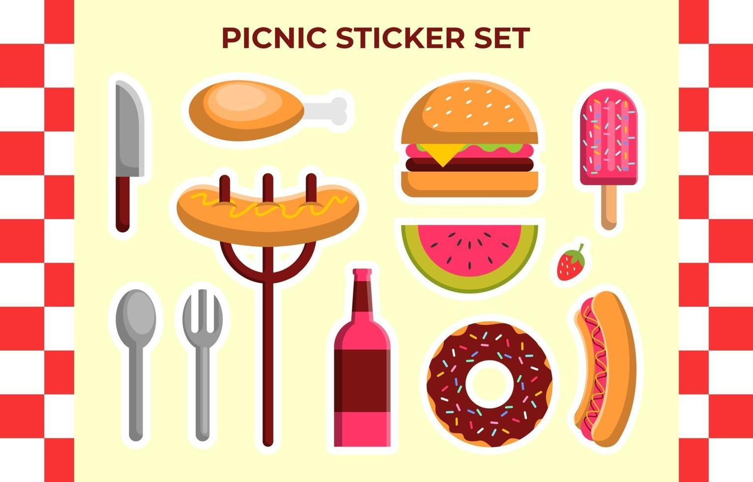 Picnic Sticker Vector Collection Set