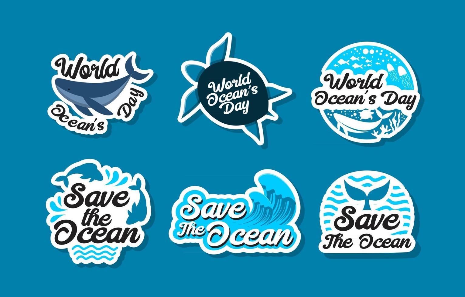World Ocean Day Sticker Set vector