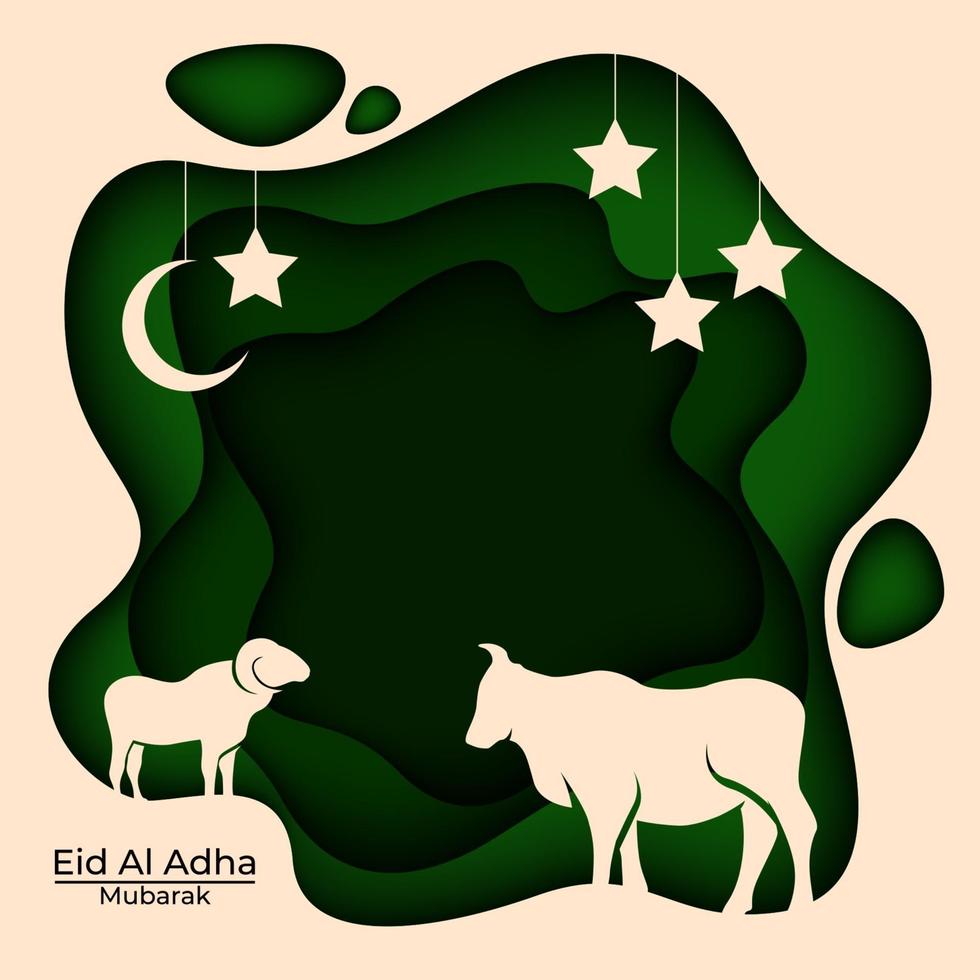 eid al adha mubarak paperart fondo vector