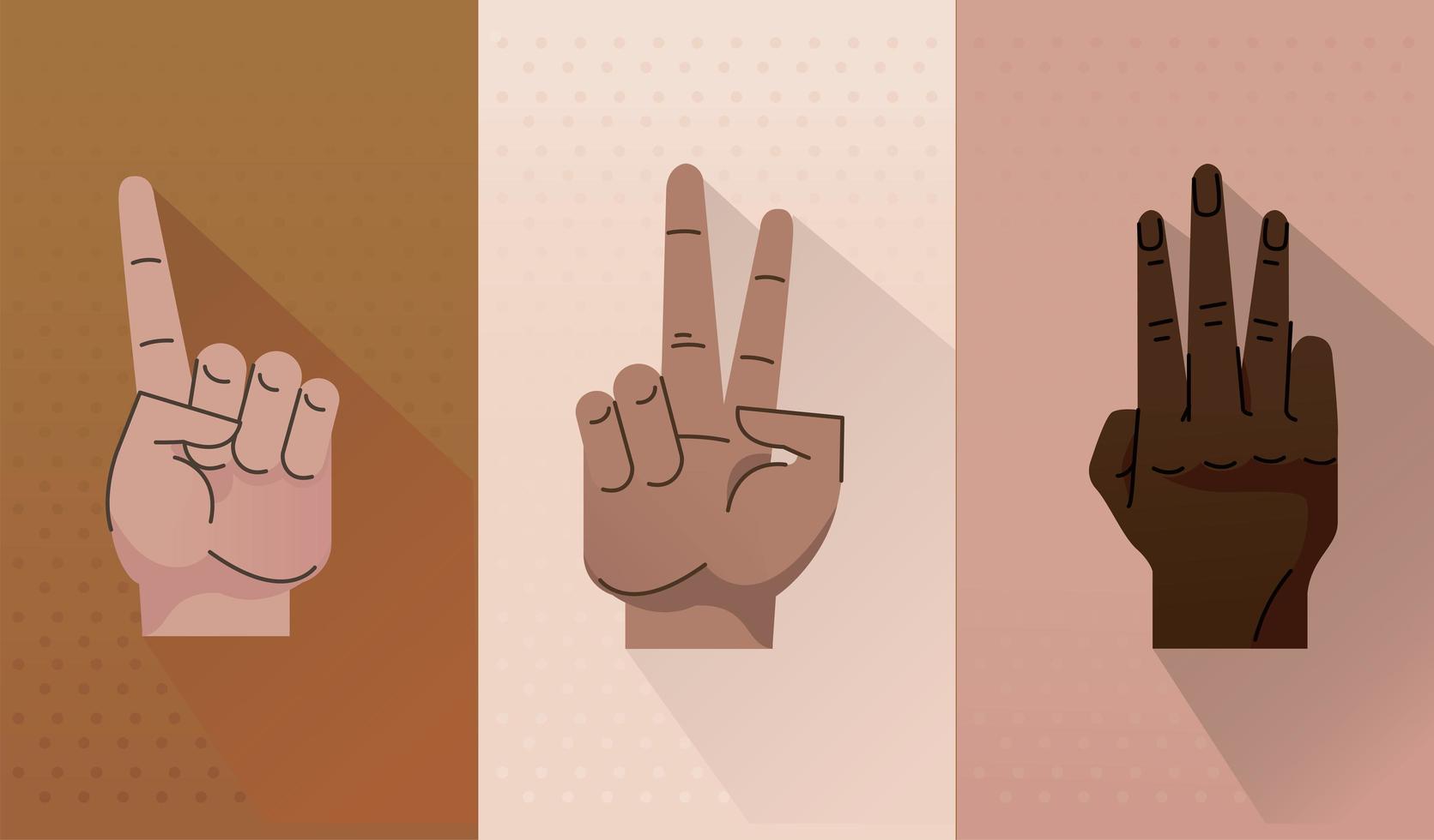 bundle of three hands humans symbols gestures icons vector