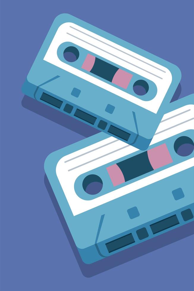 retro style music blue cassettes record vector