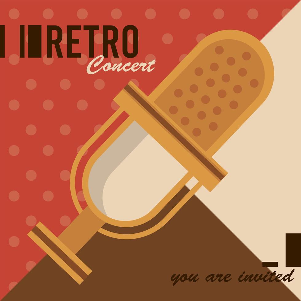 retro concert lettering poster with microphone vector