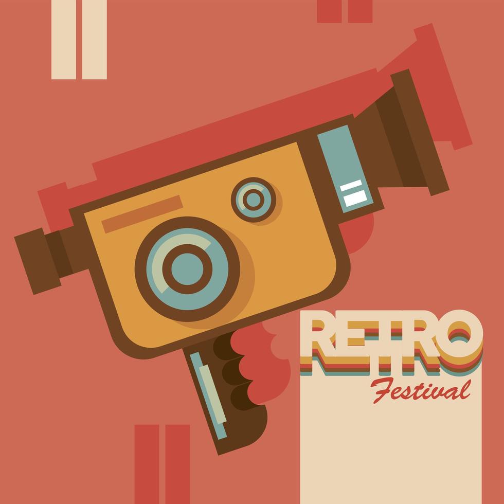 retro festival lettering poster with video camera vector