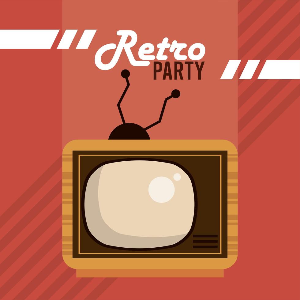 cartel de letras de fiesta retro con tv vector