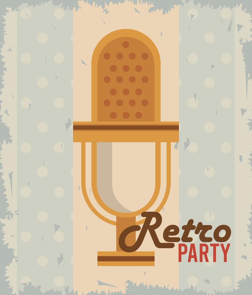 retro party lettering poster with microphone vector