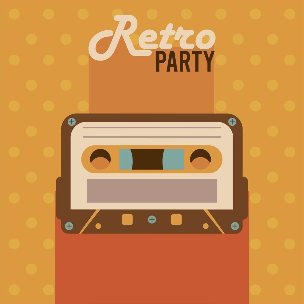 cartel de letras de fiesta retro con cassette vector