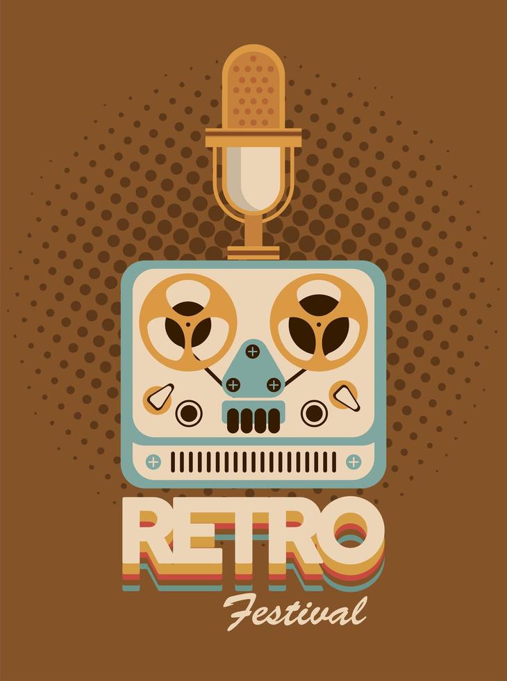 cartel de letras del festival retro con proyector de cinta de video y micrófono vector