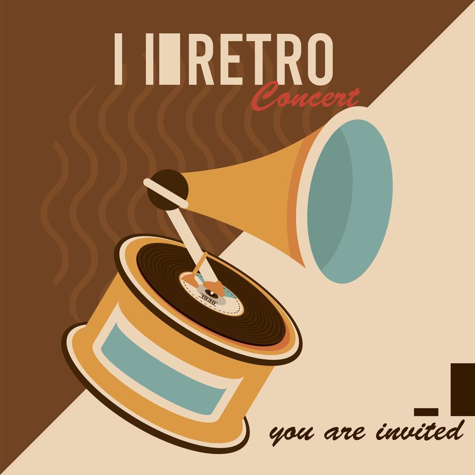 cartel de letras de concierto retro con gramófono vector
