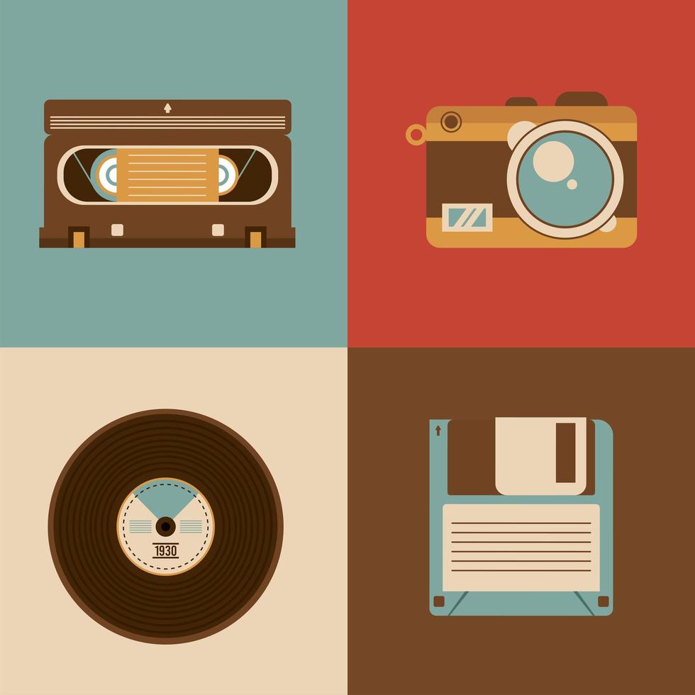 bundle of four retro set icons vector