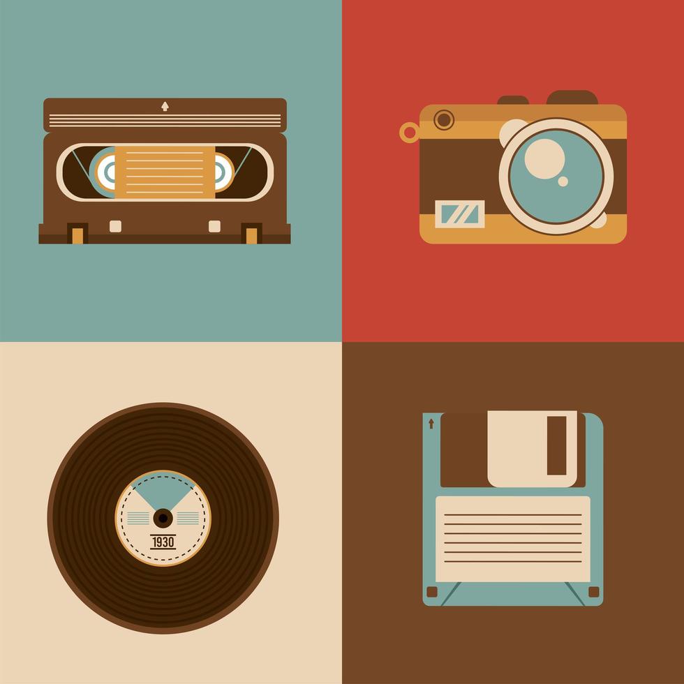 paquete de cuatro iconos retro set vector