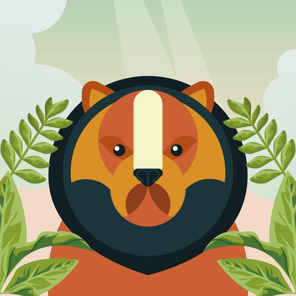 wild bear animal with leafs nature character vector