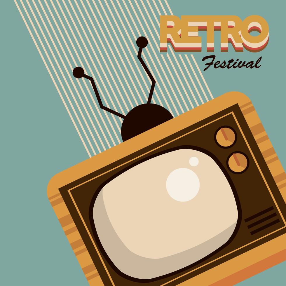 retro festival lettering poster with tv vector