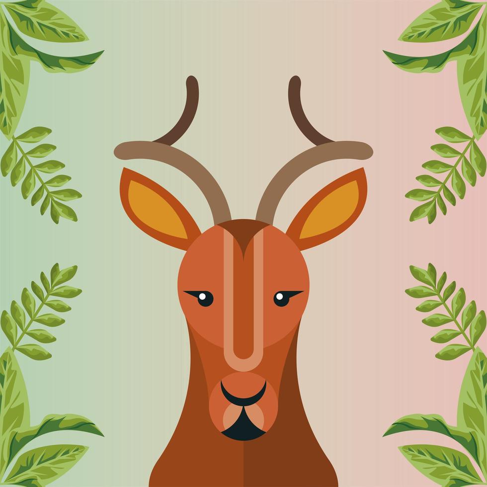 wild reindeer animal with leafs nature scene vector