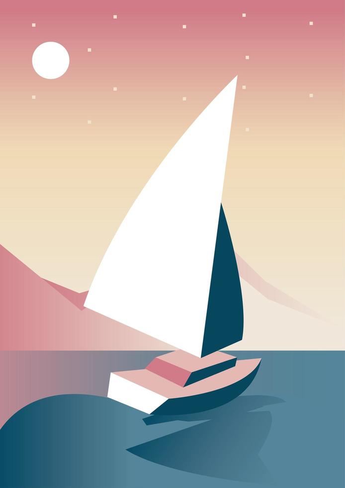 sailboat in the lake aventure travel landscape scene vector