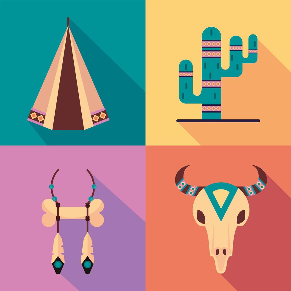 bundle of four ethnic culture boho icons vector