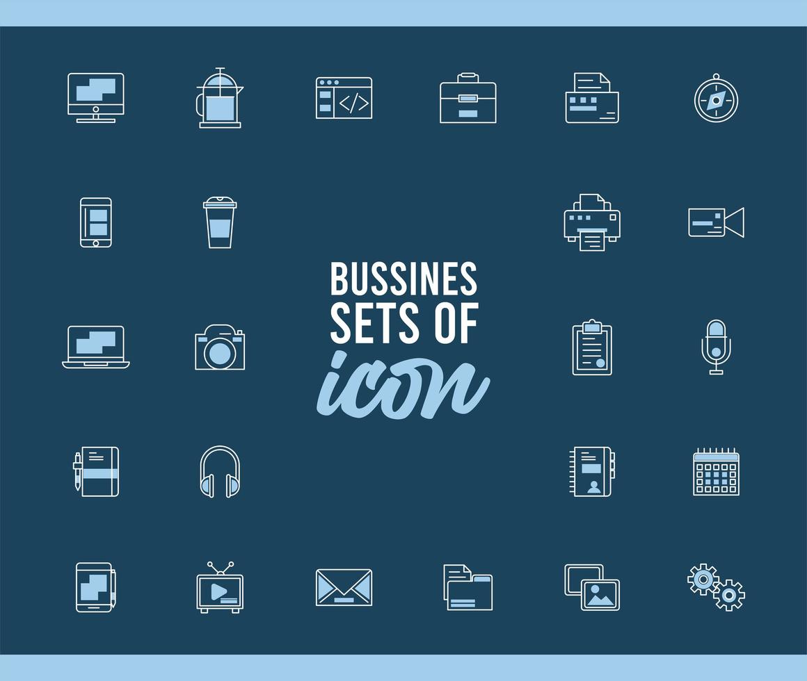 bundle of twenty four business techno set icons and lettering vector