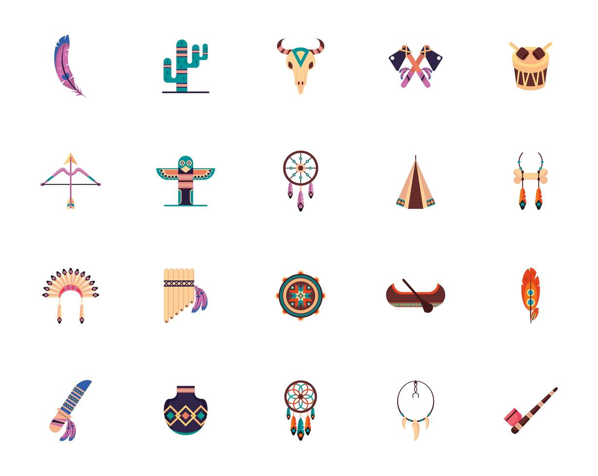 bundle of twenty ethnic culture boho icons vector