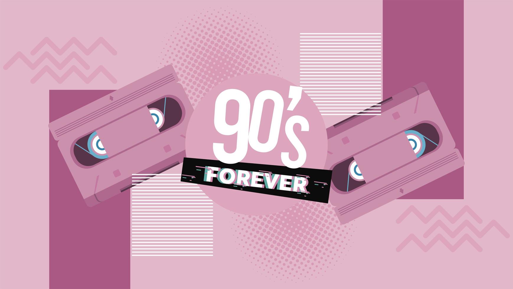 90s forever lettering with cassettes in pink background vector