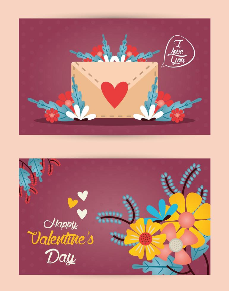 feliz dia de san valentin set tarjetas vector