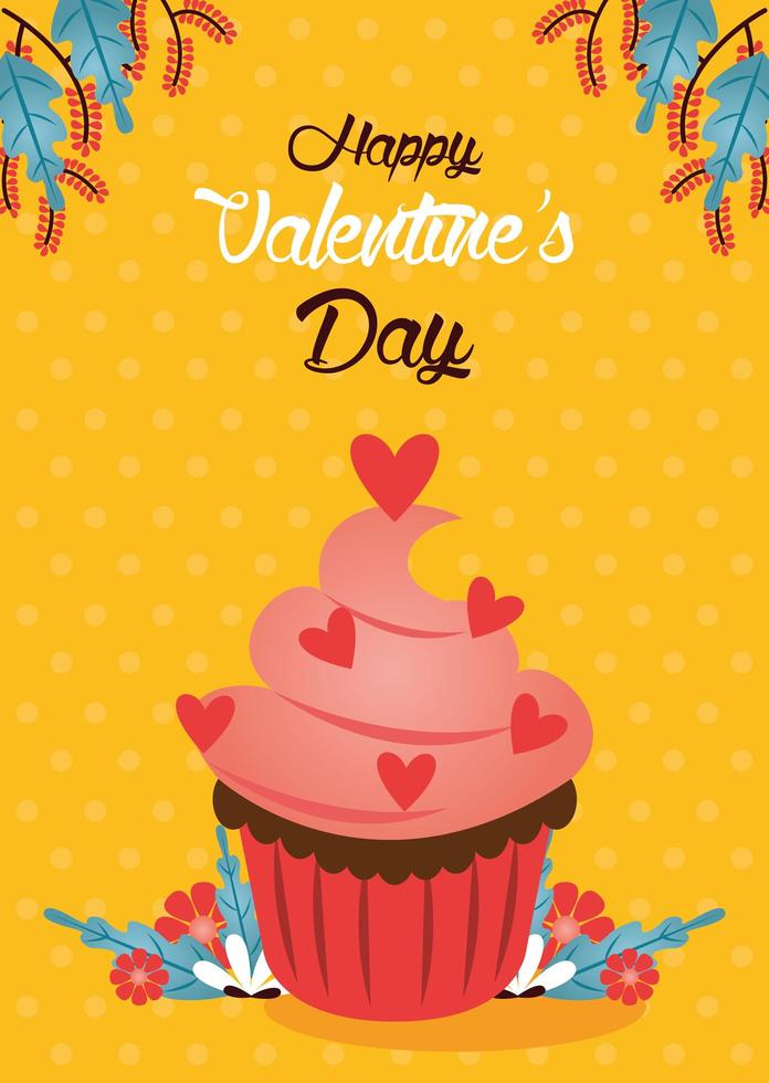happy valentines day card with cupcake vector
