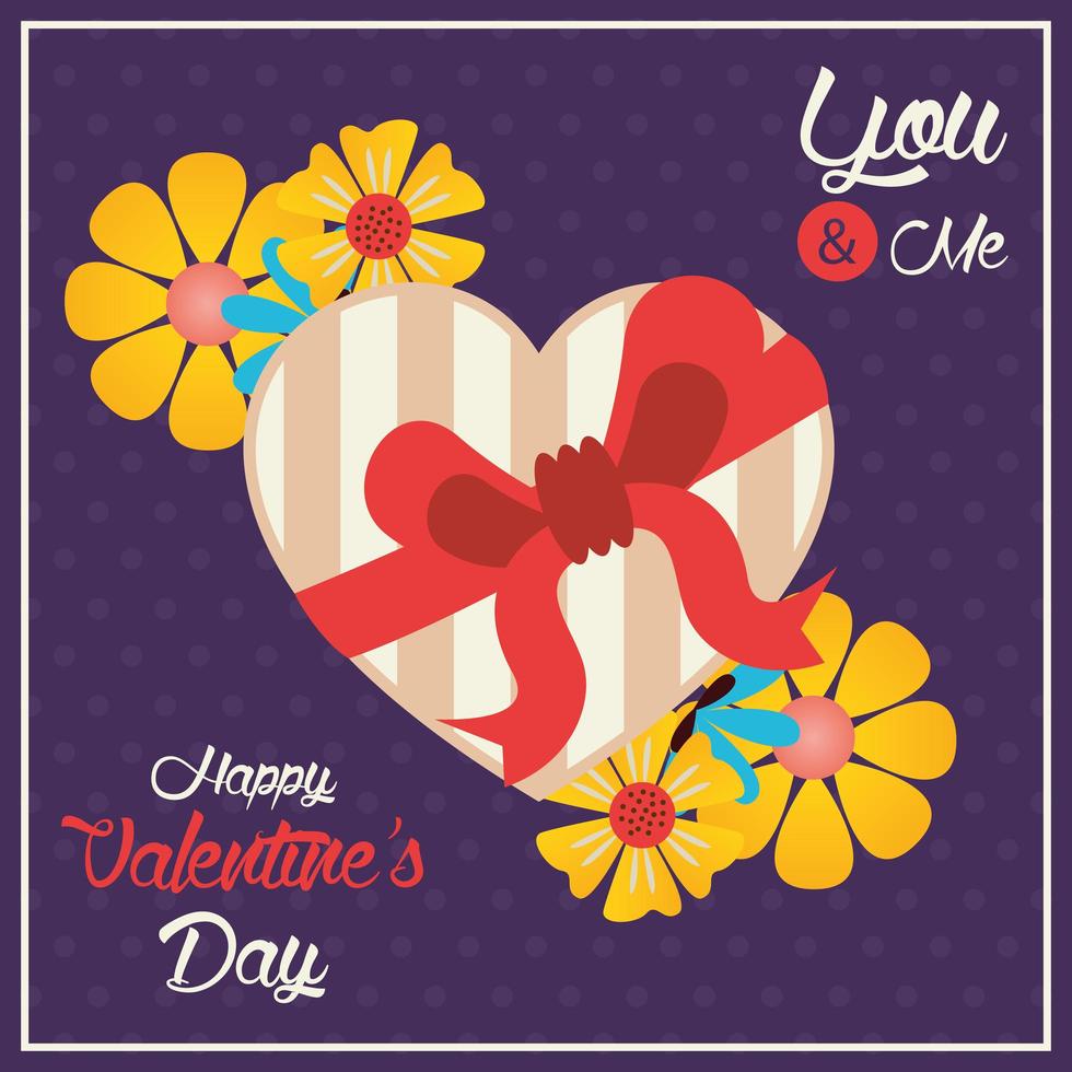 feliz dia de san valentin tarjeta con chocolates regalo corazon vector