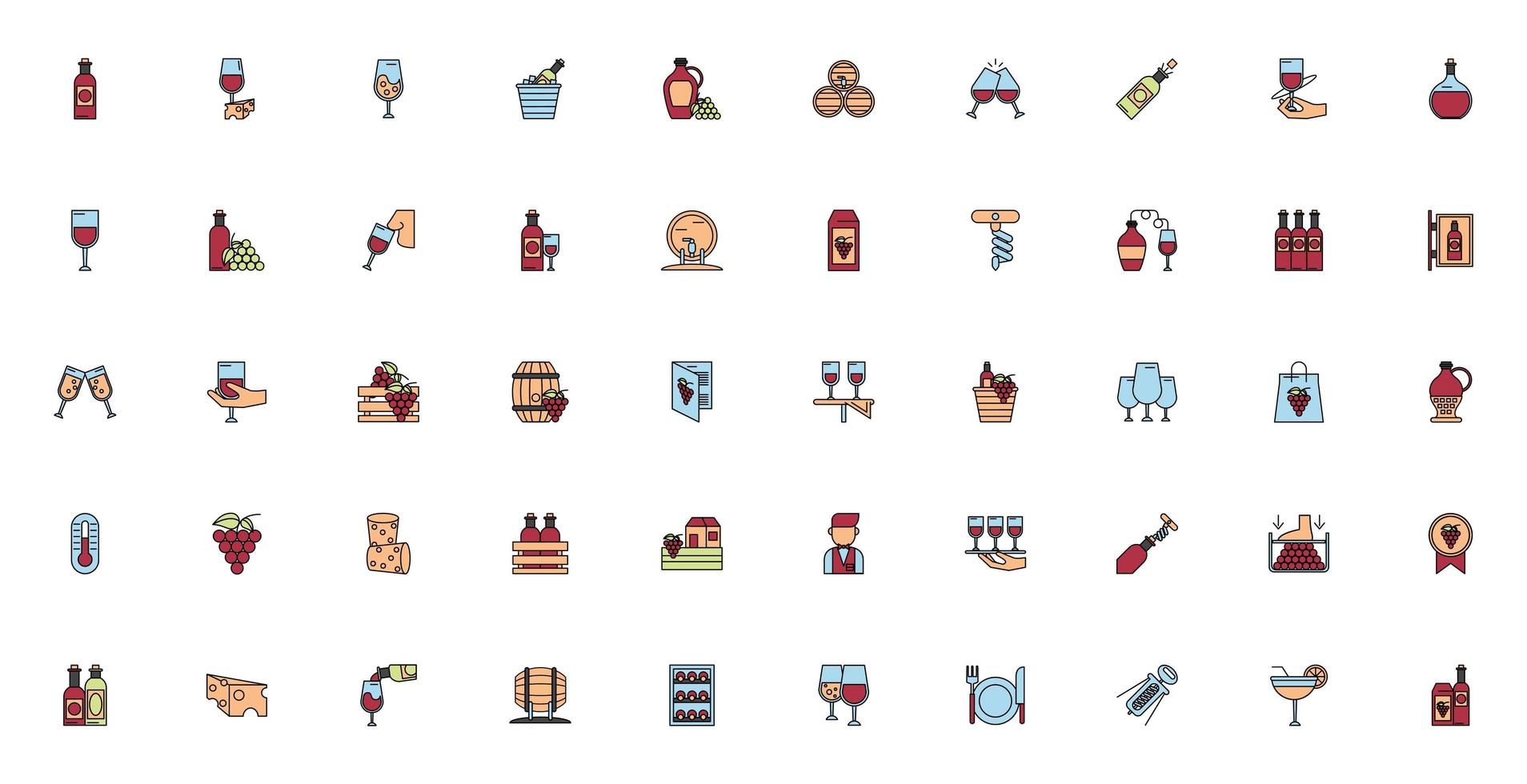 bundle of wine drink set icons vector