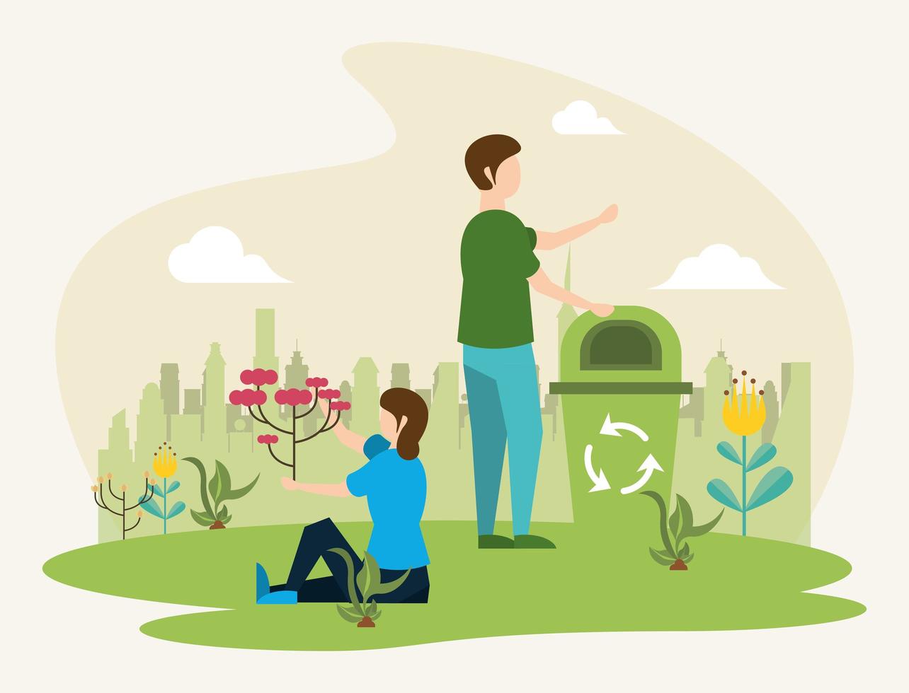 save the nature campaign with people in landscape scene vector