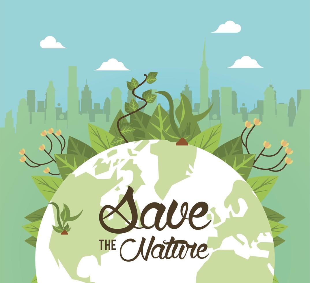 save the nature campaign with world planet vector