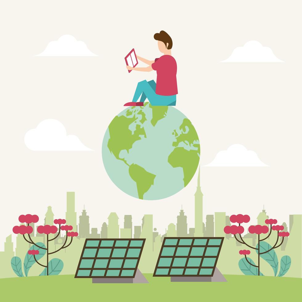 save the nature campaign with man and world planet vector