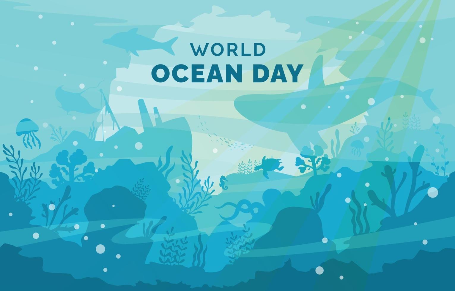 Flat Deep Underwater World Ocean Day vector