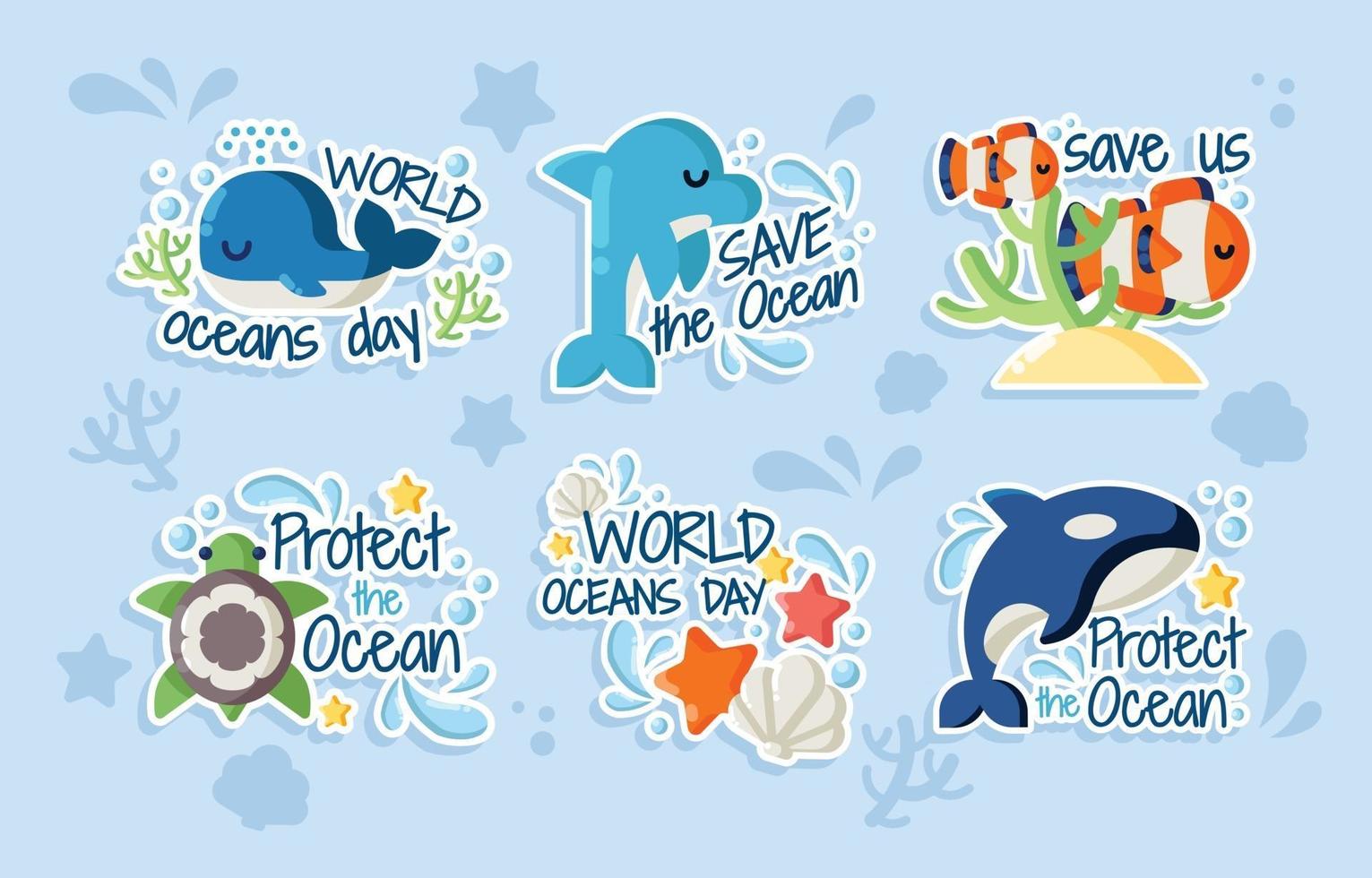 World Ocean Days Stickers vector