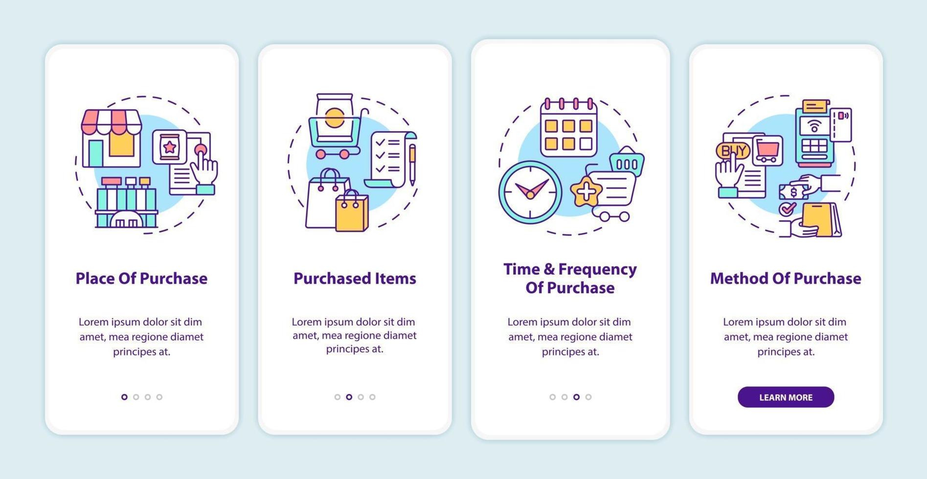 Customer behavior patterns onboarding mobile app page screen with concepts vector