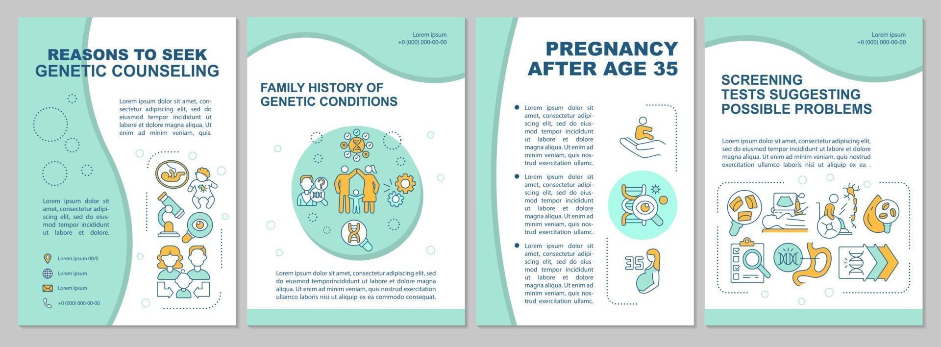 Reasons to seek genetic counseling brochure template vector