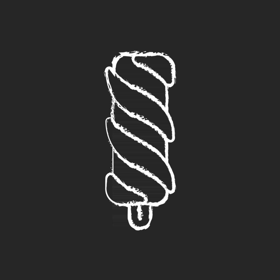 Swirled ice cream on stick chalk white icon on black background vector