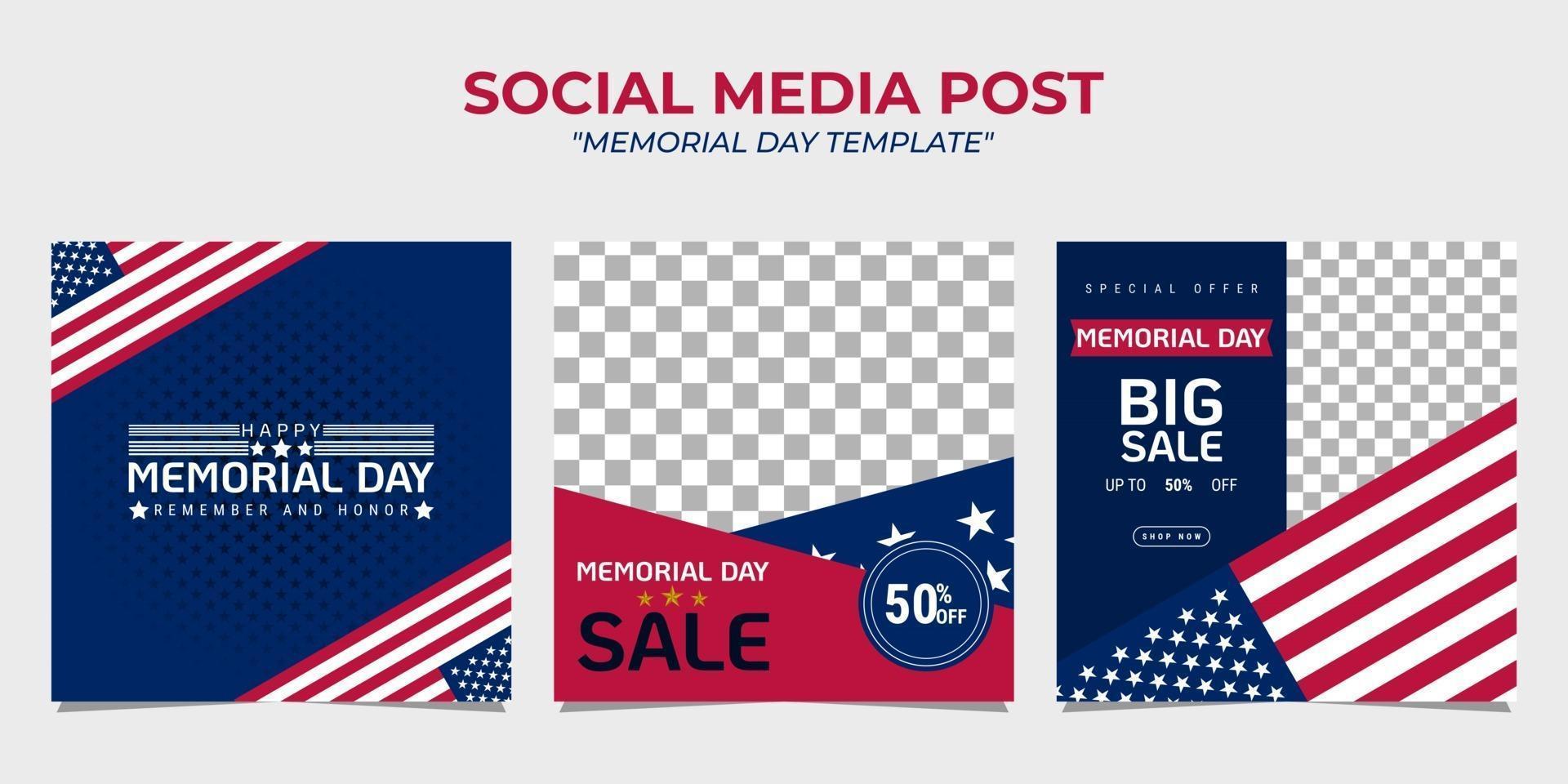 Memorial Day social media post template design vector