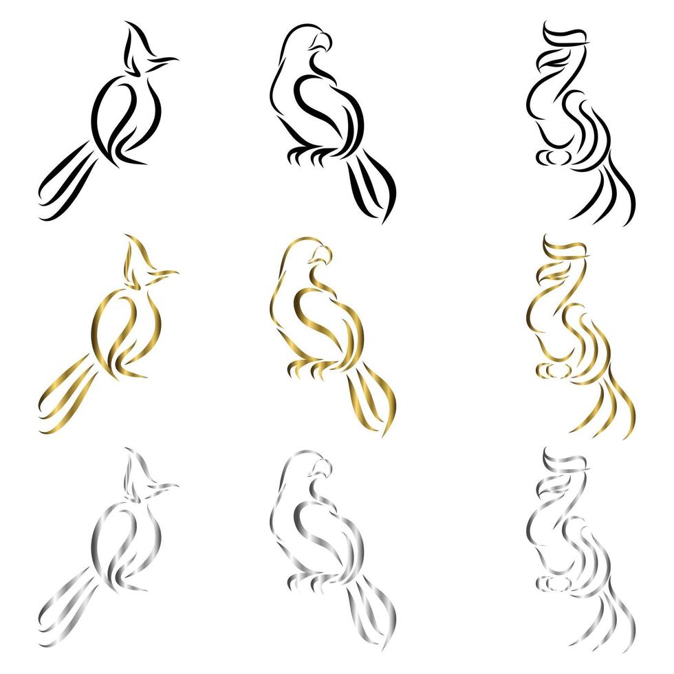 Set of line art vector logo of bird perched on a branch Can be used as a logo Or decorative items