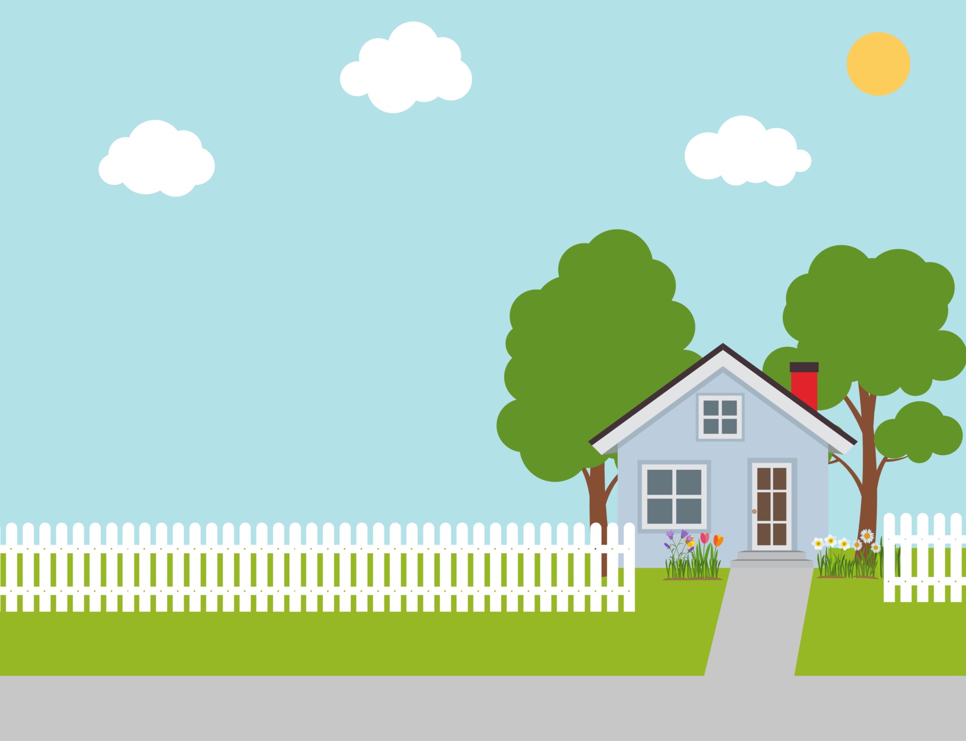 House with trees and flowers Flat Background 2469955 Vector Art at Vecteezy