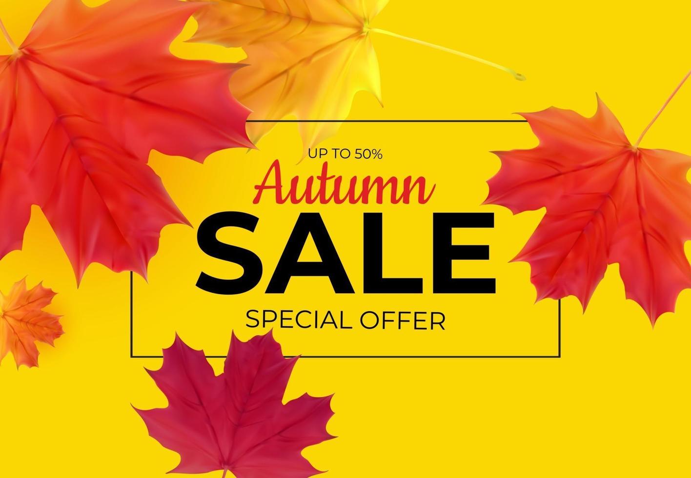 banner de venta de hojas de otoño brillante tarjeta de descuento comercial vector