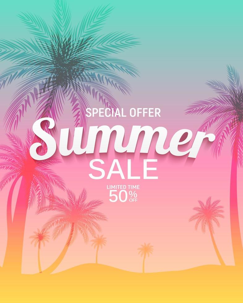 Abstract Summer Sale Background with Palm Leaves vector