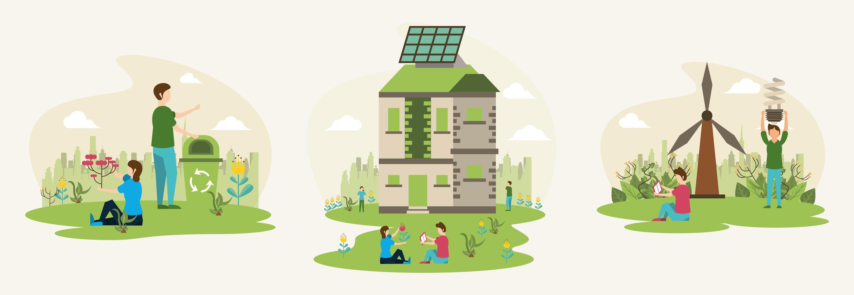 save the nature campaign with people in landscape scene vector