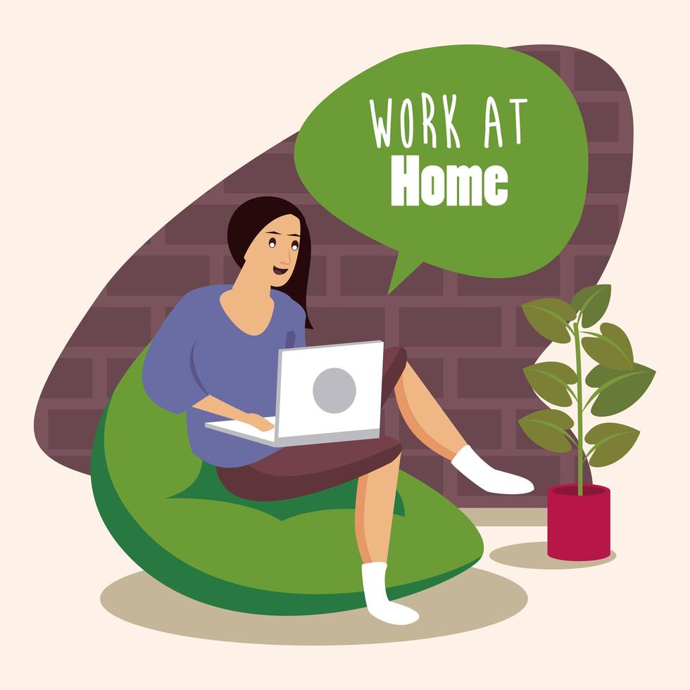 woman using laptop work at home vector